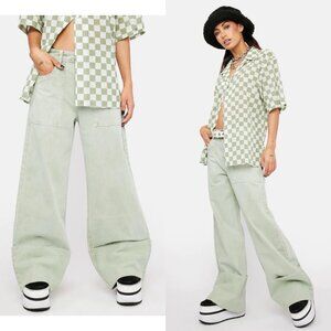 Milk IT Forbid Wide Leg Jeans Dolls Kill green jeans wide leg high‎ rise size 28